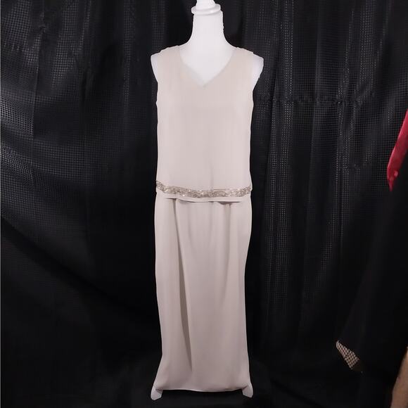 R & M RICHARDS! CHAMPAGNE BEIGE/TAN SILVER & GOLD BEADED 2 PC DRESS SET! SZ 10P - Picture 5 of 14